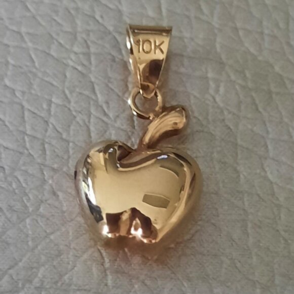 10k Solid Yellow Gold Apple Charm Pendant - Picture 3 of 8